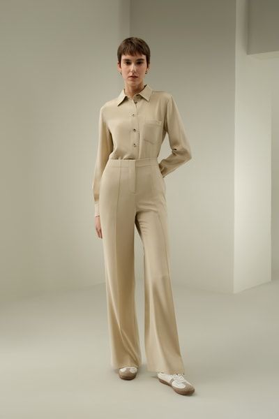 Weit geschnittene Seidenhose mit hoher Taille
