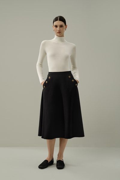 Eleganter Seiden-Woll-Tweed Midirock