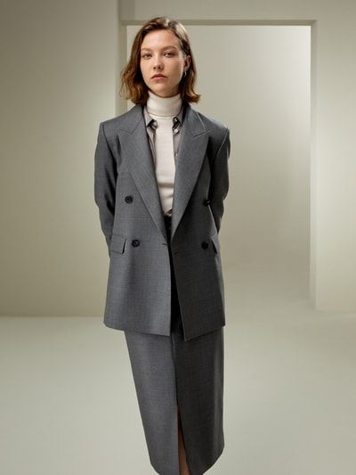 Zweireihiger Struktur-Blazer aus Wollmix
