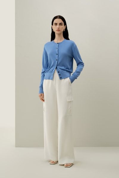 Seiden-Kaschmir Cardigan mit Rundhals