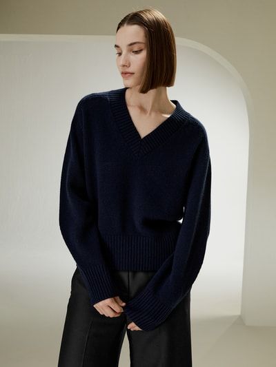 Oversize Woll-Kaschmir-Pullover mit V-Ausschnitt