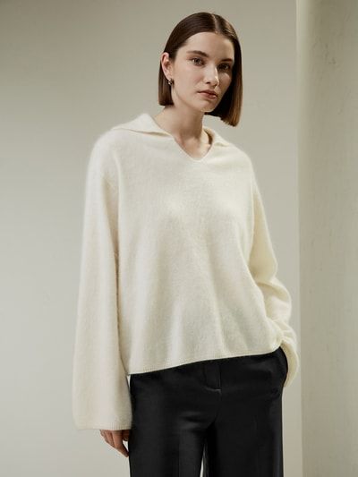 Oversized Polo-Strickpullover aus Flauschgarn