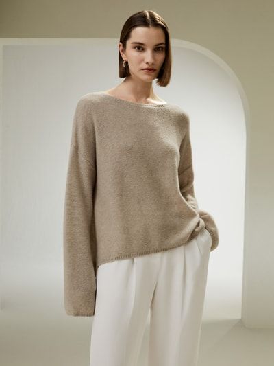 Lockerer Seiden-Kaschmir-Strickpullover