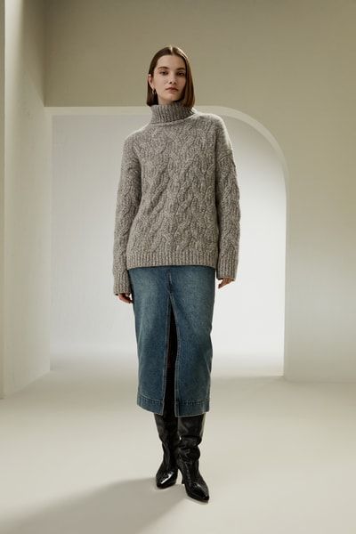 Grobgestrickter Kaschmir-Rollkragenpullover