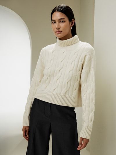 Luxuriöser Kaschmir-Rollkragenpullover mit Zopfmuster