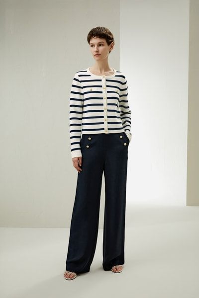 Nautischer Gestreifter Merino-Woll-Cardigan