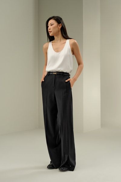 Elegante Woll-Seide-Hose mit geradem Bein