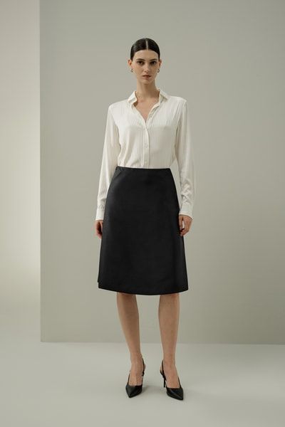 Strukturierter Seiden-Woll-Rock, Hohe Taille