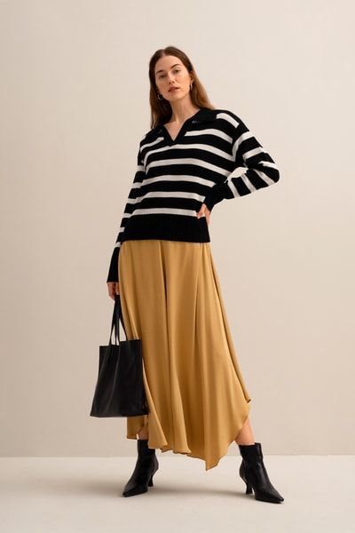 Gestreifter Polo-Pullover aus Wolle