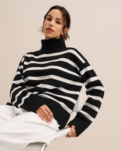 Zeitloser Oversized-Rollkragenpullover mit Streifen