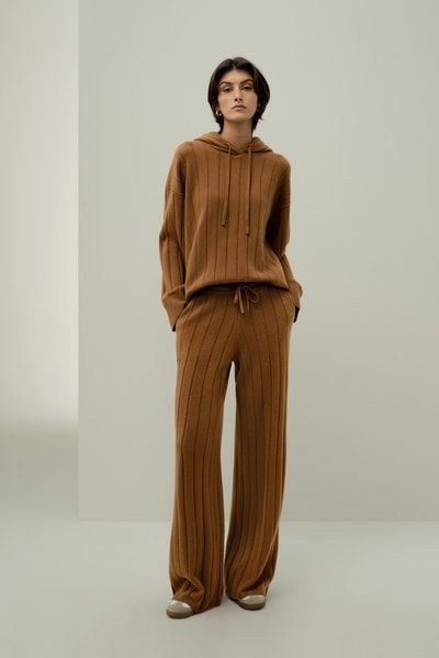 Gerippte Kaschmirhose mit weitem Bein