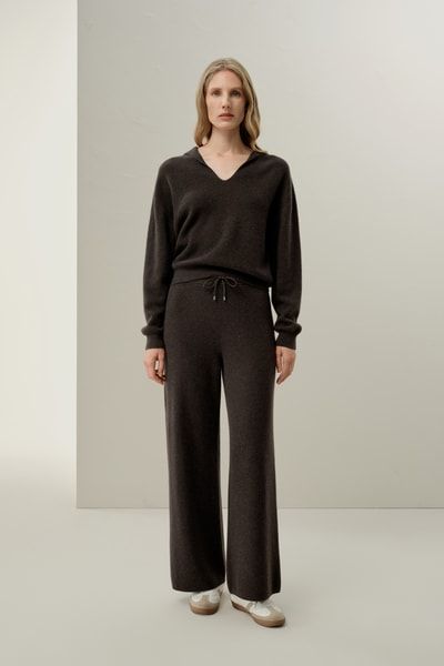 Gerippte Kaschmirhose mit weitem Bein