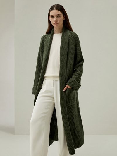 Langer Rippstrick-Cardigan aus Kaschmir-Mix