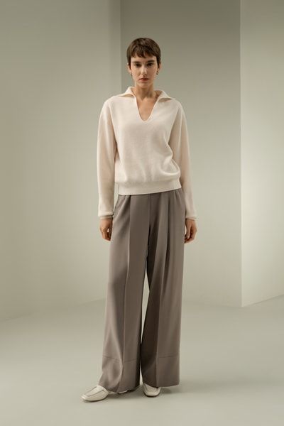 Gerippter Kaschmir Polo-Pullover