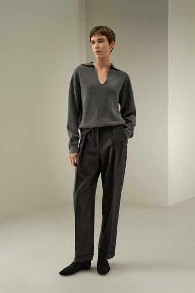 Eleganter Kaschmir Rippstrick Polo-Pullover