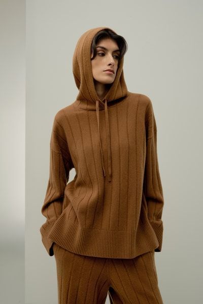 Oversize Kaschmir-Hoodie mit Rippenstrick