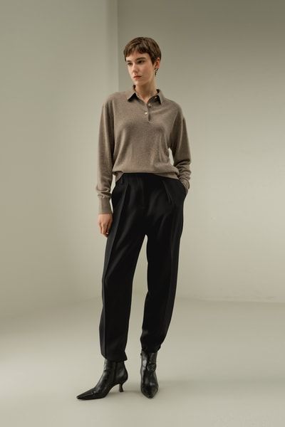 Langärmliges Poloshirt aus Baby-Kaschmir