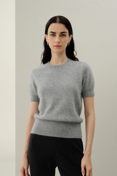 Gebürsteter Kaschmir Kurzarm-Pullover