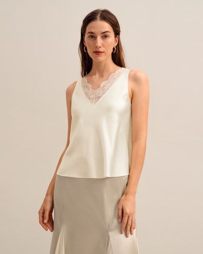 Seiden-Camisole mit Spitzen-Besatz