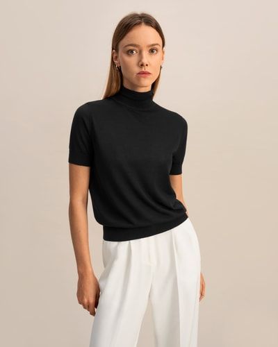 Rollkragen-Kurzarmshirt aus Seide-Kaschmir