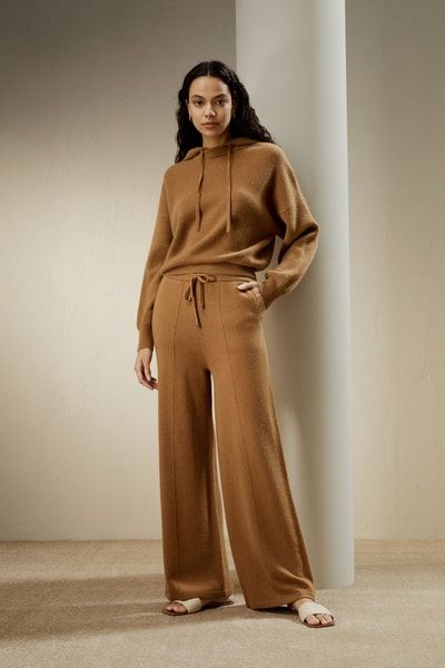 Edle Kaschmir-Strickhose mit weitem Bein