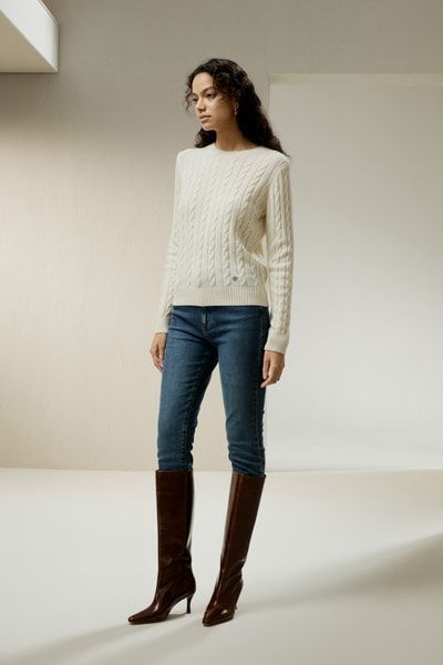 Klassischer Zopfmusterpullover aus Kaschmir-Mischung