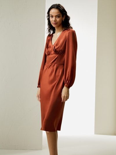 Elegantes Seiden-Midikleid mit V-Ausschnitt