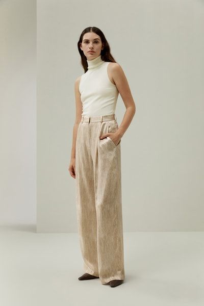 Hoch taillierte Seidensatin-Hose mit weitem Bein