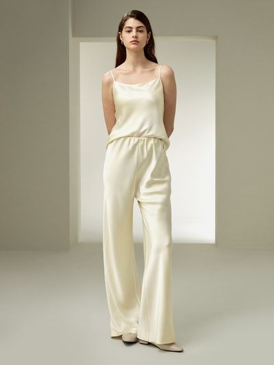Luxuriöse Nahtlose Seidenhose mit Weitem Bein