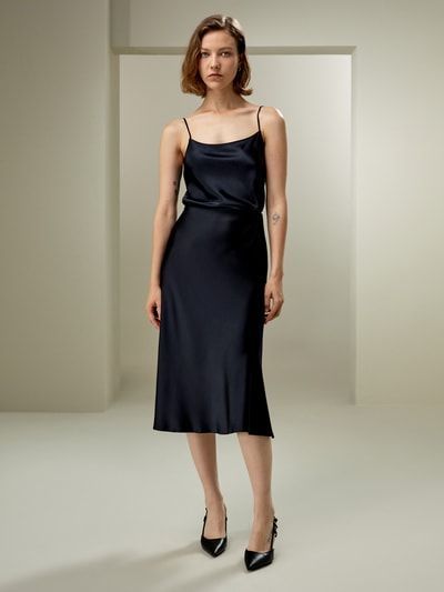 Eleganter Midi-Rock aus Seiden-Charmeuse