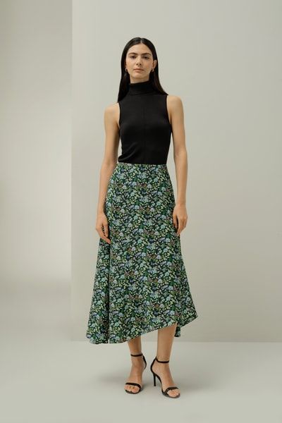 Seiden-Midirock mit Blumenmuster