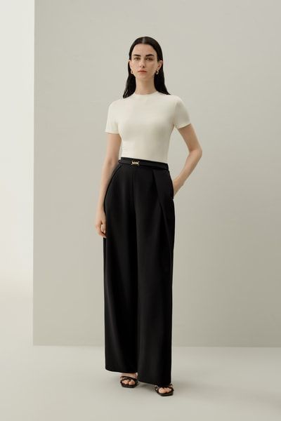 Maßgeschneiderte Seiden-Crepe-Hose mit weitem Bein