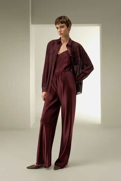 Transparente Seidenchiffon-Bluse mit Brusttaschen