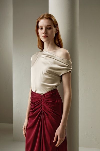 Drapierte Asymmetrische Seidenbluse