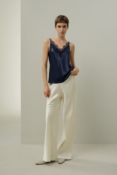 Seiden-Camisole mit Spitzenbesatz