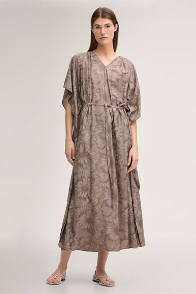 Kaftankleid mit Blumenprint und Gürtel