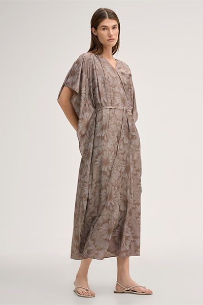 Kaftankleid mit Blumenprint und Gürtel