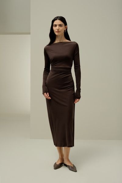 Elegantes Seidenjersey-Midi mit Raffung