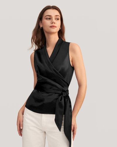 Elegante Ärmellose Wickelbluse aus Seide