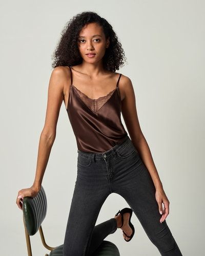 Seiden-Camisole mit Spitzenbesatz