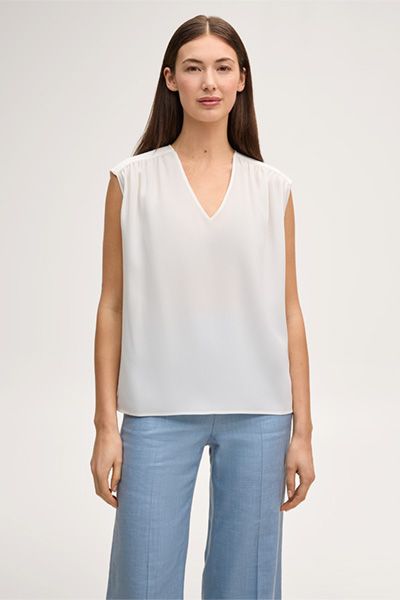 Ärmellose Crêpe-Bluse mit Raffung