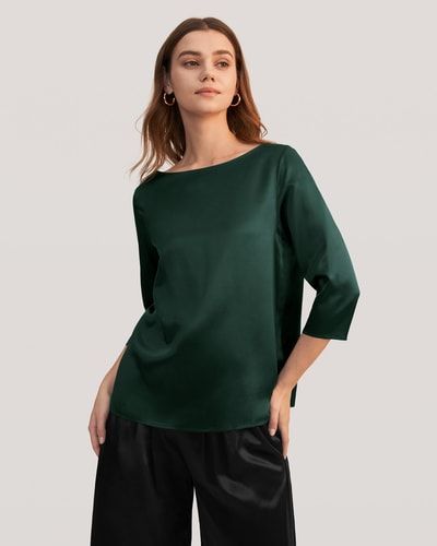 Elegante Seidenbluse mit U-Boot-Ausschnitt