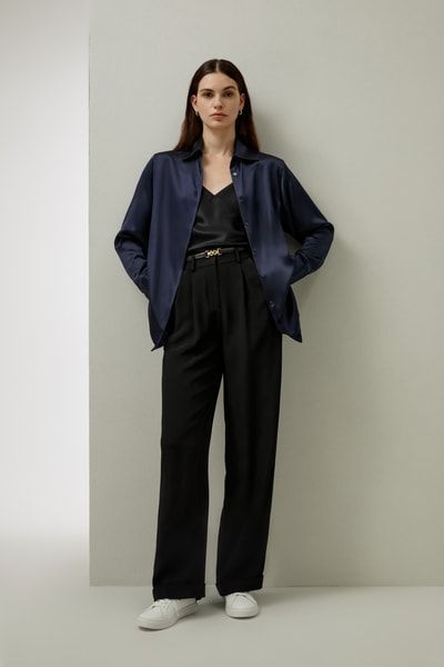 Übergroßes Button-Down-Seidenhemd