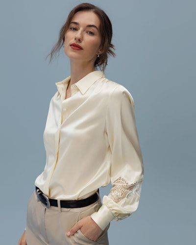 Elegante Satinbluse mit Spitze
