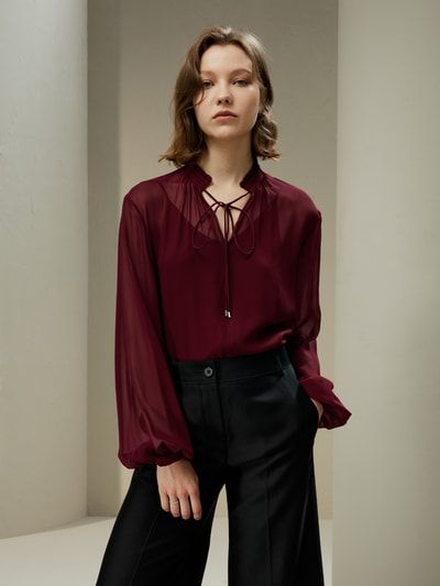 Transparente Georgette-Bluse mit Bindekragen