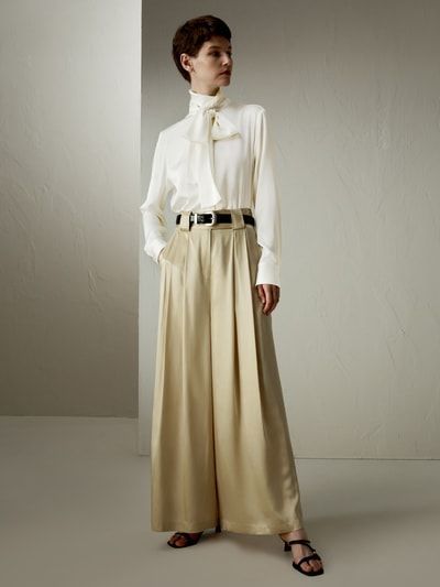 High-Waisted Seidenhose mit weitem Bein