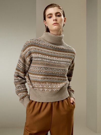 Übergroßer Fair-Isle-Rollkragenpullover aus Kaschmir