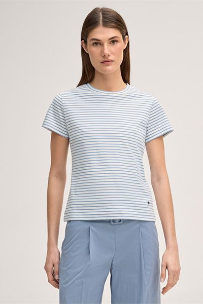 Gestreiftes Interlock-Baumwoll-T-Shirt