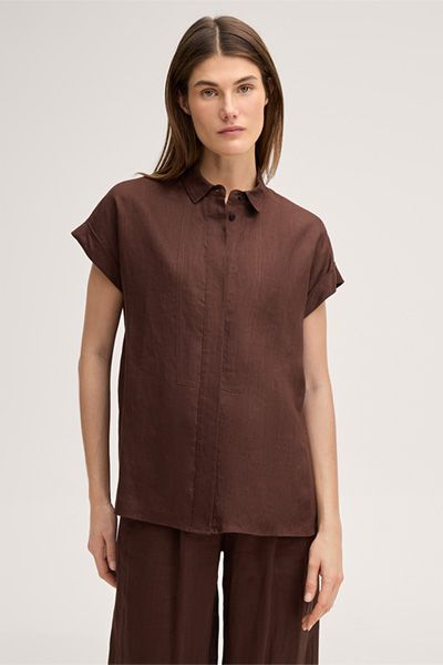 Kurzärmelige Leinen-Hemdbluse