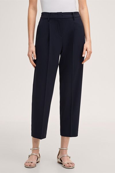 Verkürzte Schurwollhose mit Bundfalten